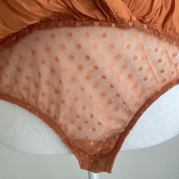 Free People Call Me Later bodysuit ruffle sleeves deep v copper flouncy medium - Picture 5 of 16